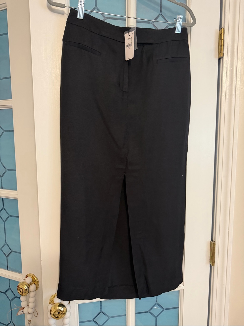 Express Black Midi Pencil Skirt with Center Slit